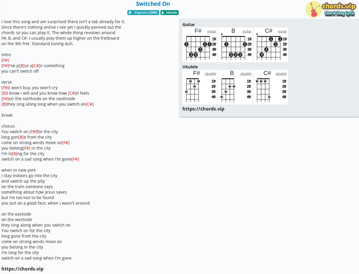 Chord Switched On Islands Tab Song Lyric Sheet Guitar Ukulele Chords Vip
