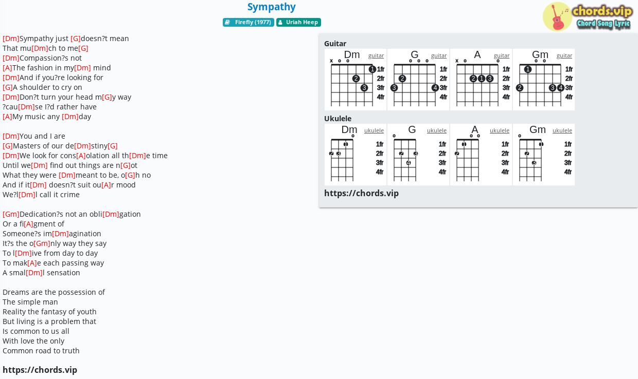 Chord Sympathy Uriah Heep Tab Song Lyric Sheet Guitar Ukulele Chords Vip