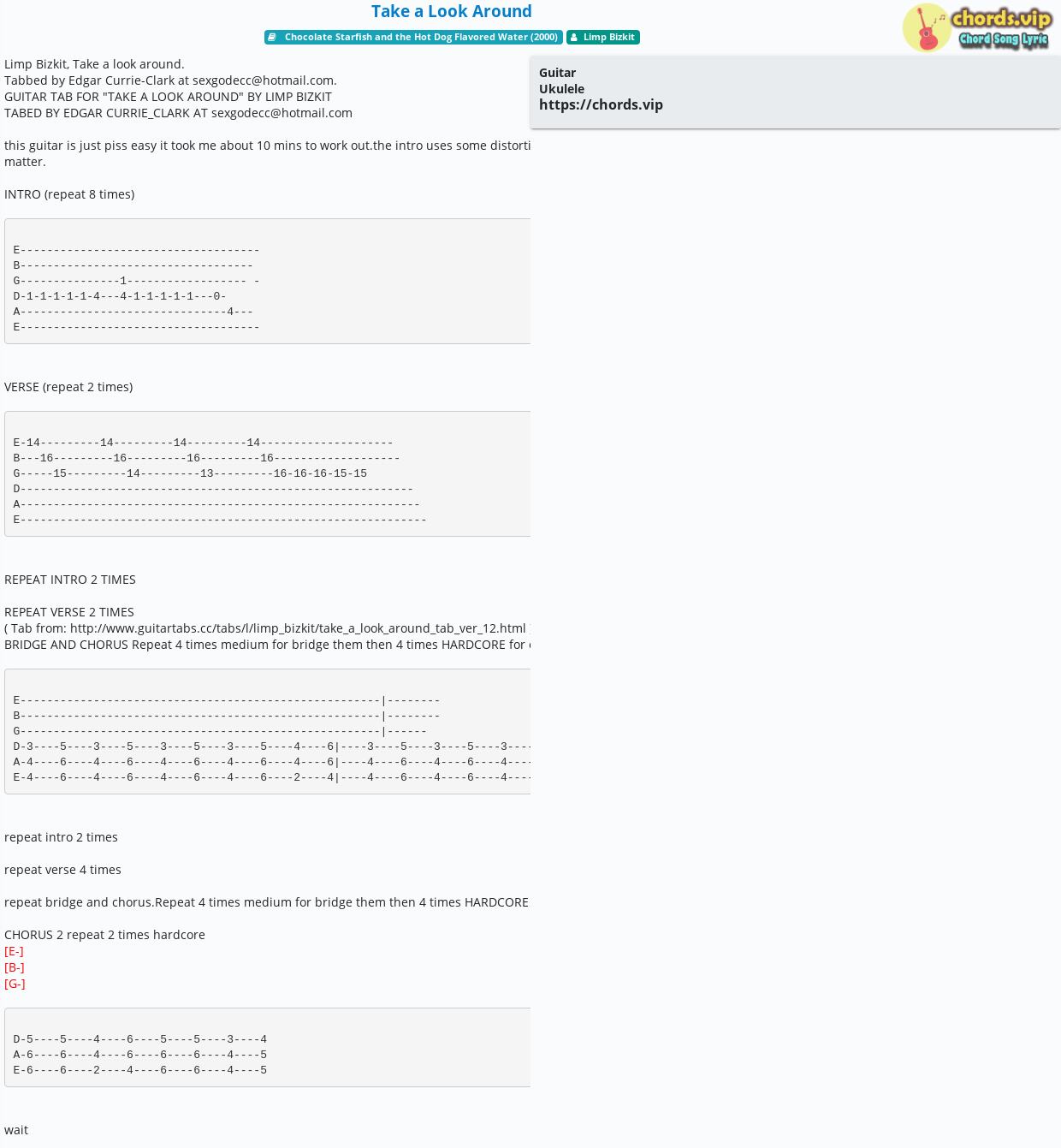 Chord Take a Look Around Limp Bizkit tab, song lyric, sheet, guitar, ukulele chords.vip