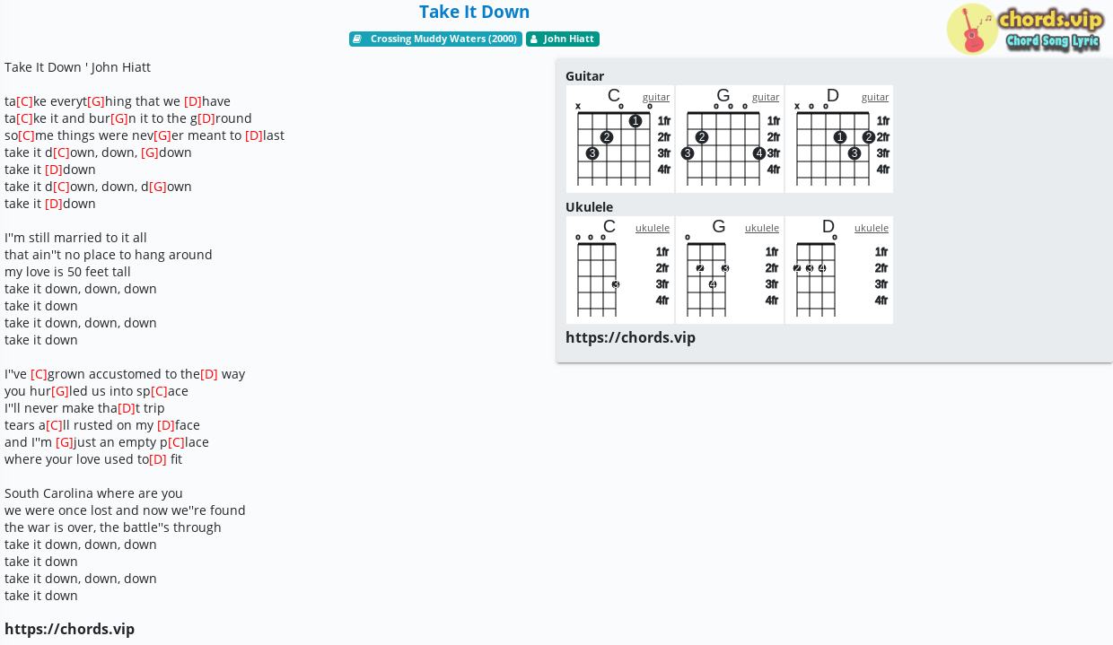 Chord Take It Down John Hiatt Tab Song Lyric Sheet Guitar Ukulele Chords Vip