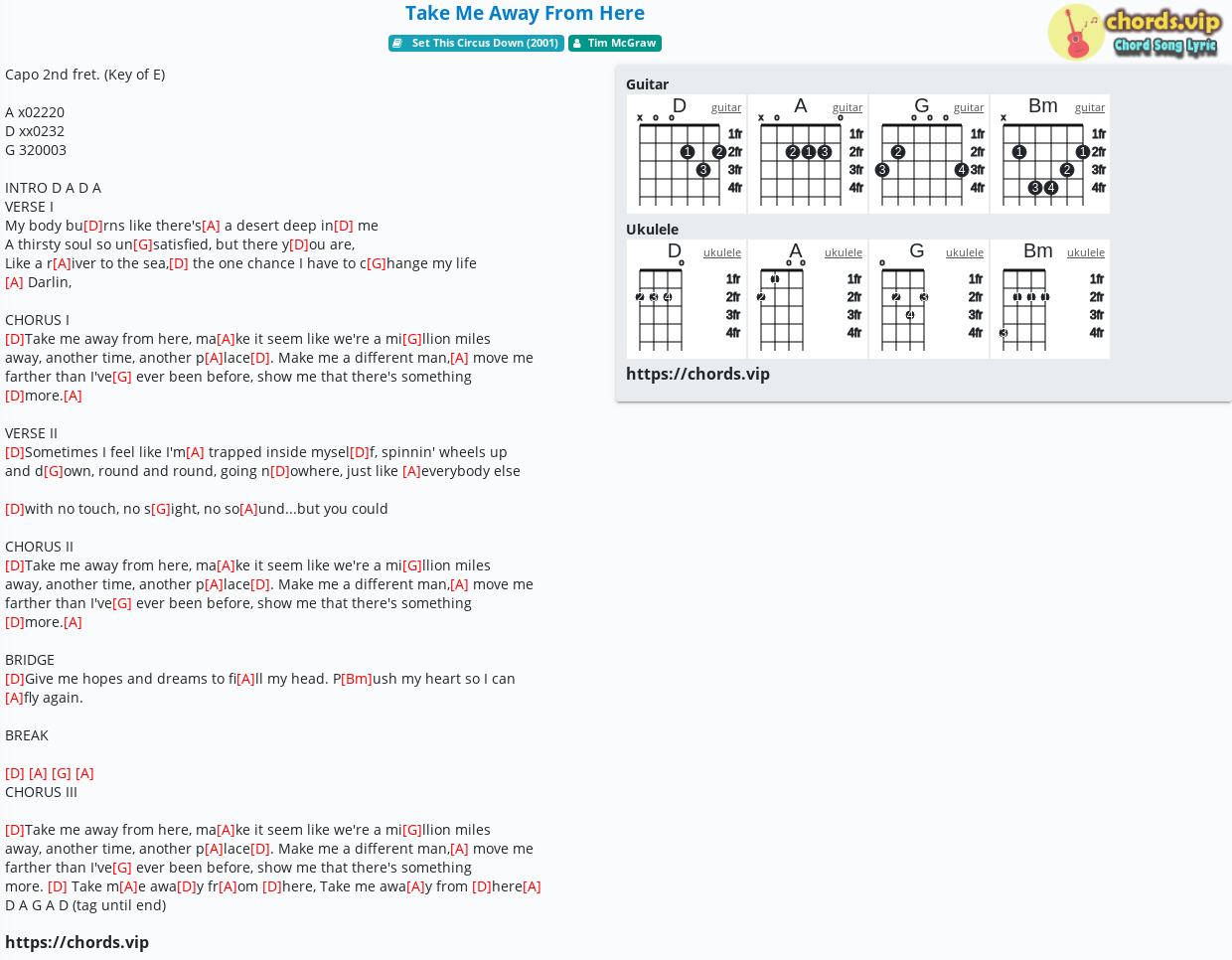 Chord Take Me Away From Here Tim Mcgraw Tab Song Lyric Sheet Guitar Ukulele Chords Vip