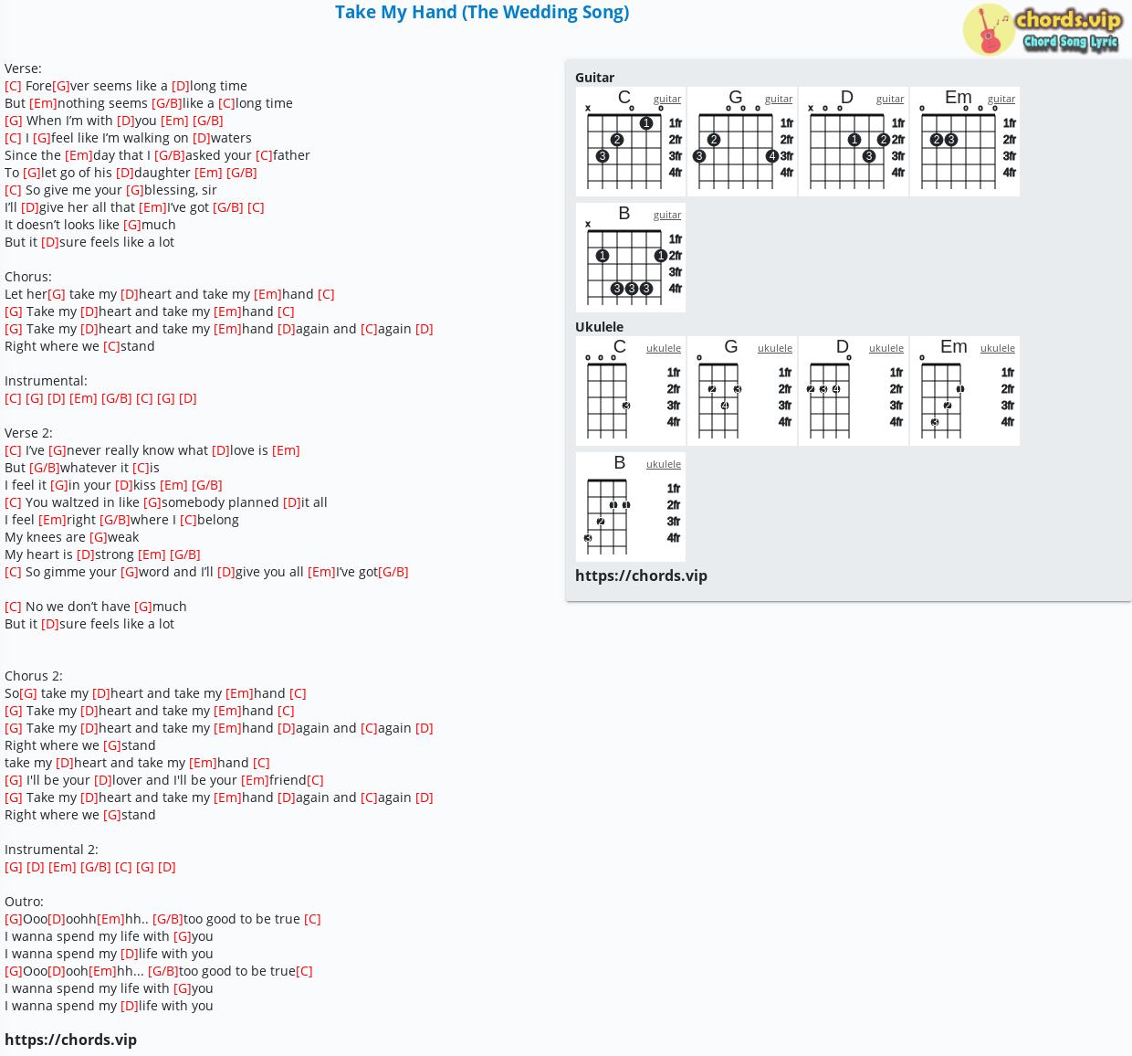 Chord: Take My (The Wedding Song) - Emily Hackett,Will Anderson - tab, song lyric, sheet, guitar, ukulele | chords.vip