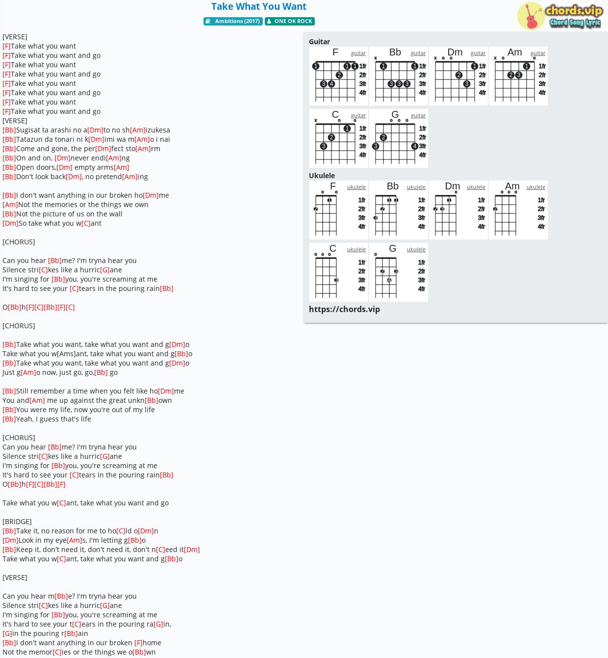 Chord Take What You Want One Ok Rock Tab Song Lyric Sheet Guitar Ukulele Chords Vip