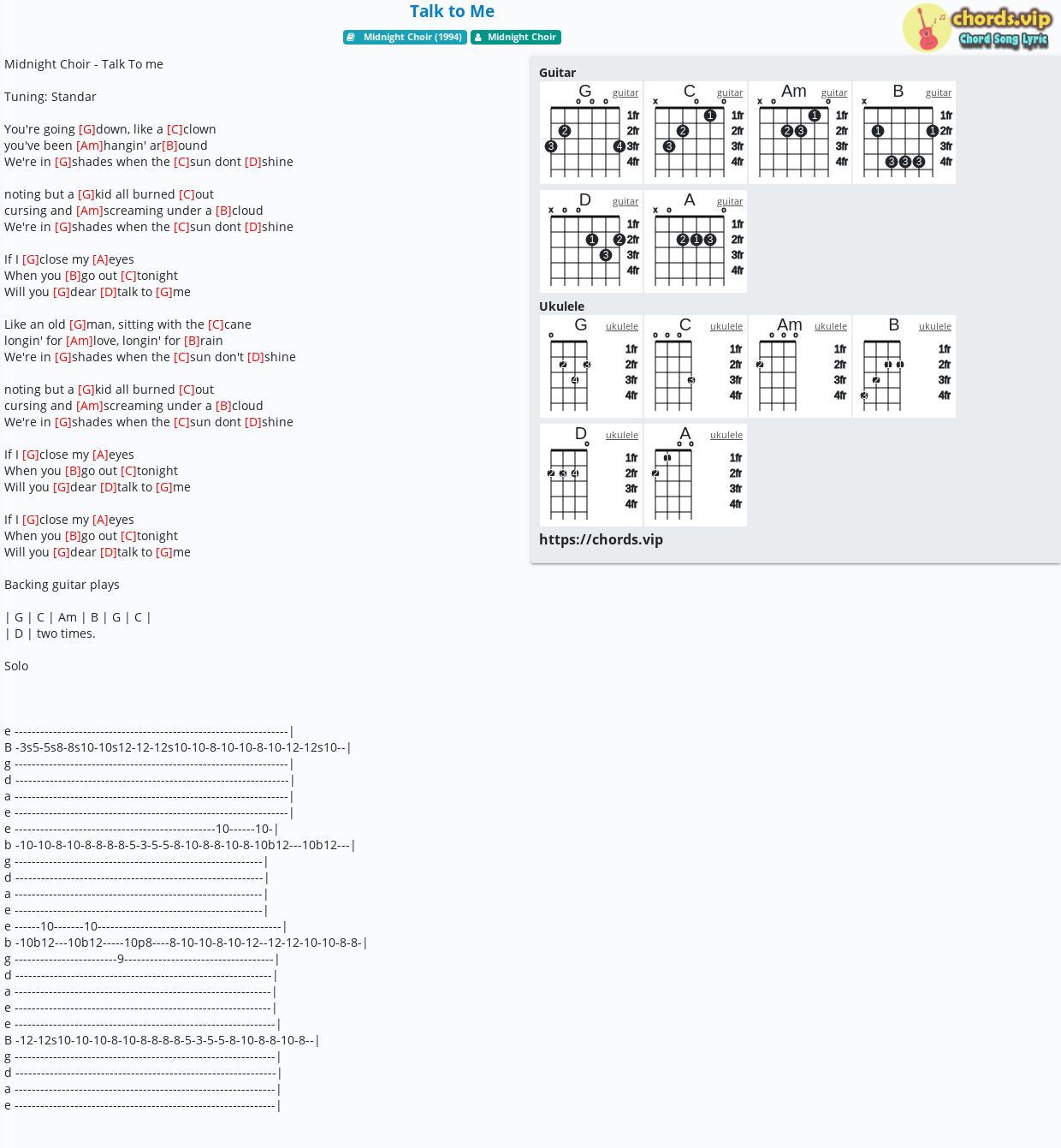 Chord Talk to Me tab, song lyric, sheet, guitar, ukulele chords.vip