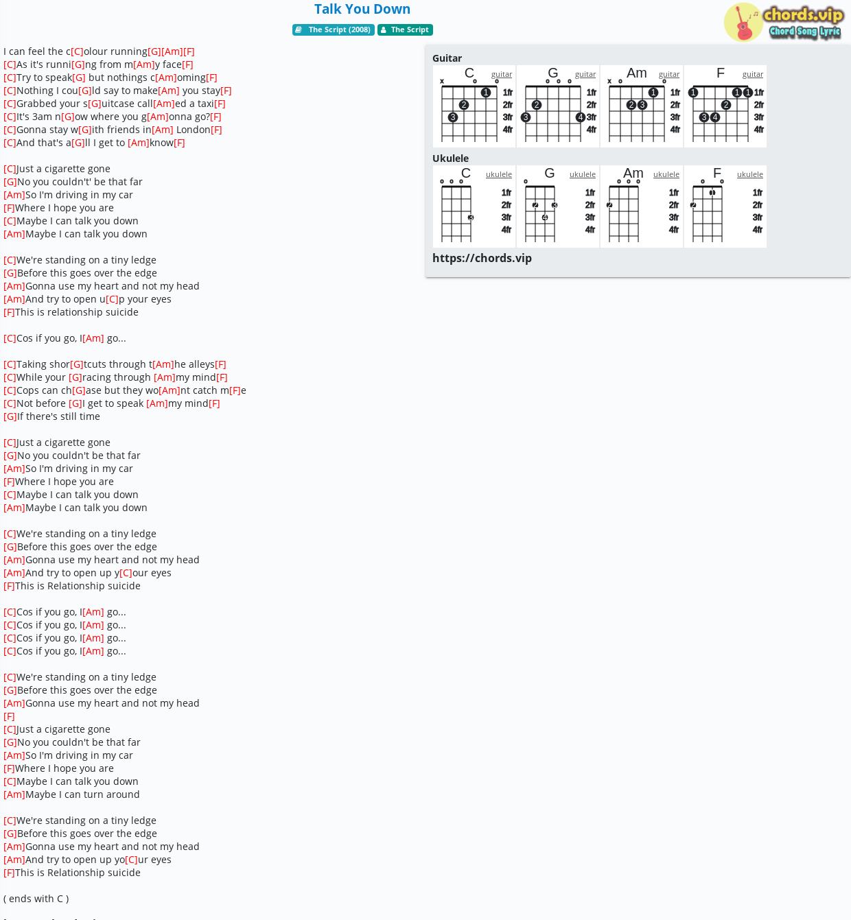 Chord Talk You Down The Script Tab Song Lyric Sheet Guitar Ukulele Chords Vip