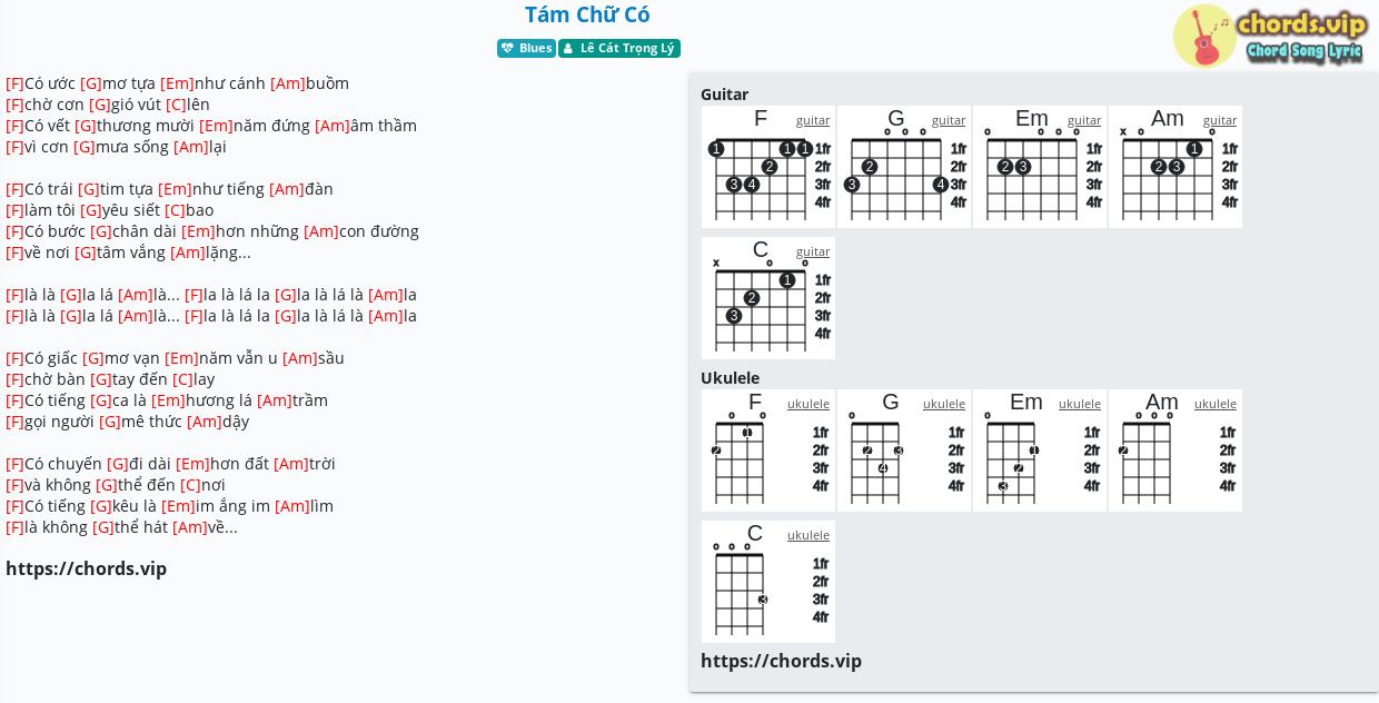 Chord Tam Chữ Co Le Cat Trọng Ly Tab Song Lyric Sheet Guitar Ukulele Chords Vip