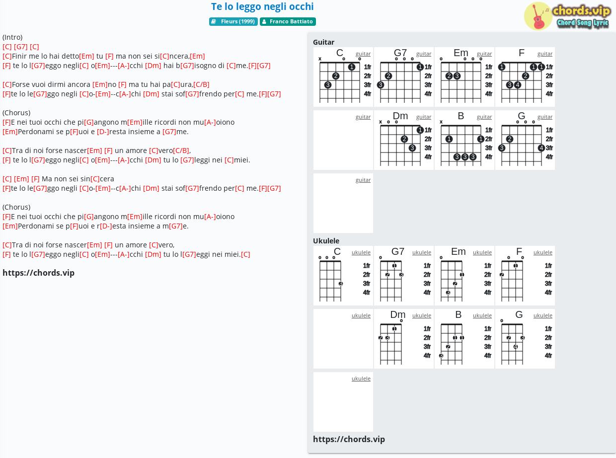 Chord Te Lo Leggo Negli Occhi Franco Battiato Tab Song Lyric Sheet Guitar Ukulele Chords Vip
