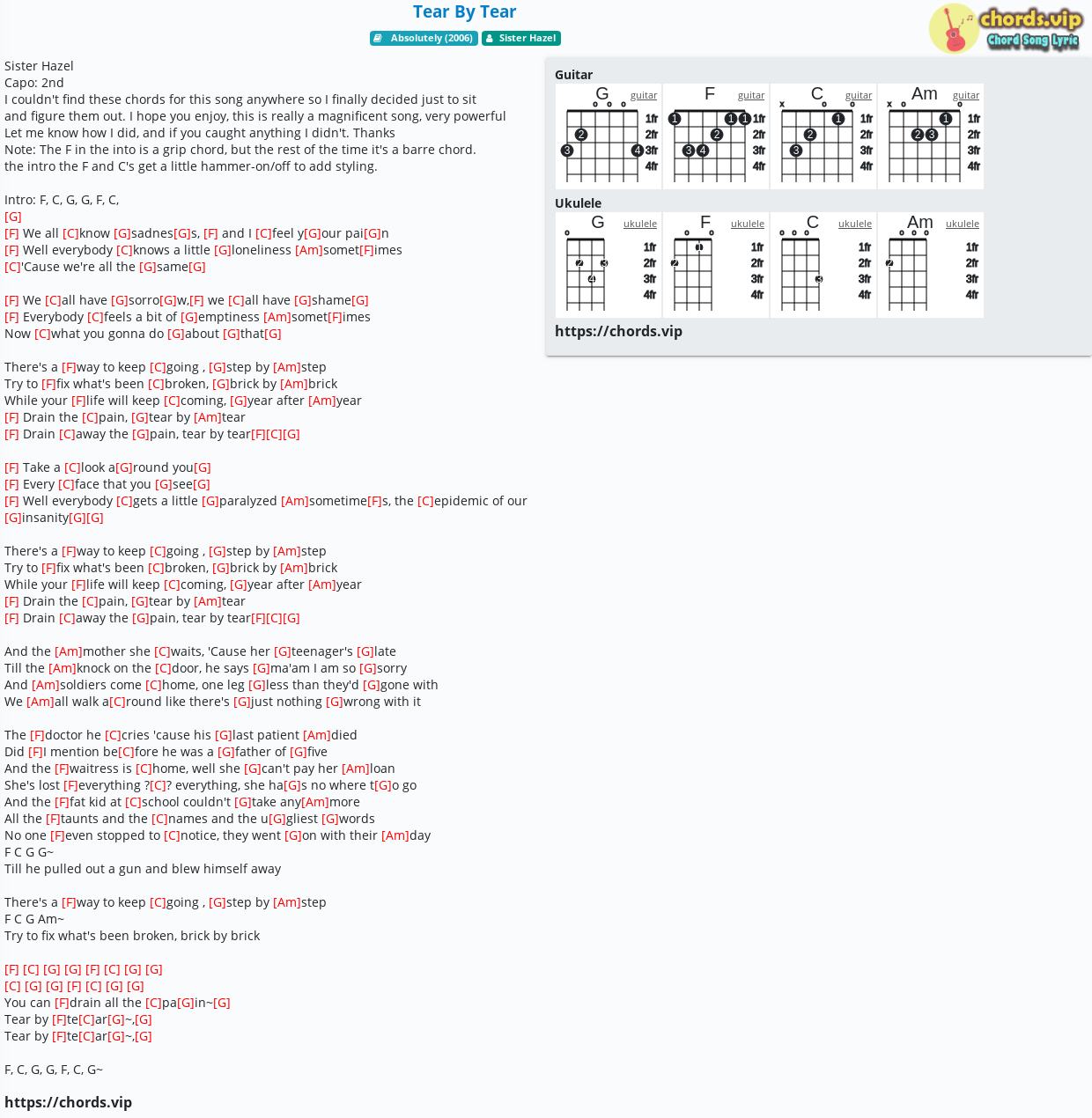 Chord: Tear By Tear - tab, song lyric, sheet, guitar, ukulele | chords.vip