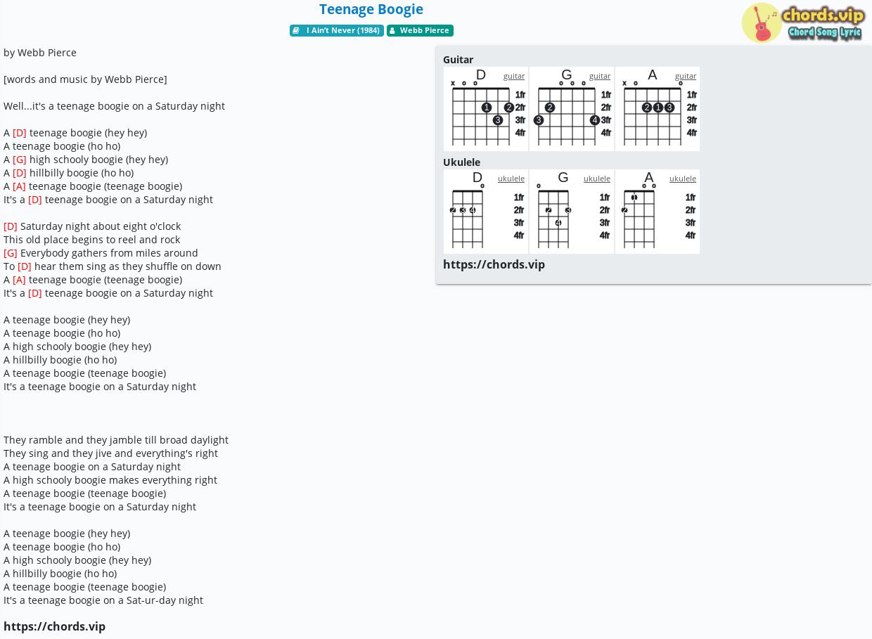 Chord Teenage Boogie tab, song lyric, sheet, guitar, ukulele chords.vip