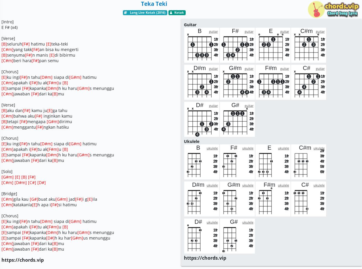 Chord Teka Teki Kotak Tab Song Lyric Sheet Guitar Ukulele Chords Vip