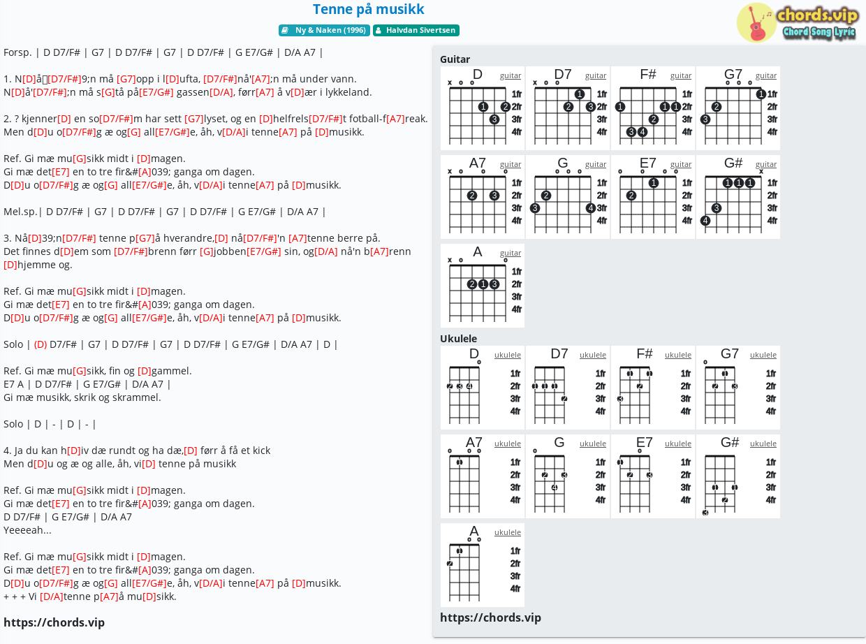 Chord Tenne Pa Musikk Halvdan Sivertsen Tab Song Lyric Sheet Guitar Ukulele Chords Vip