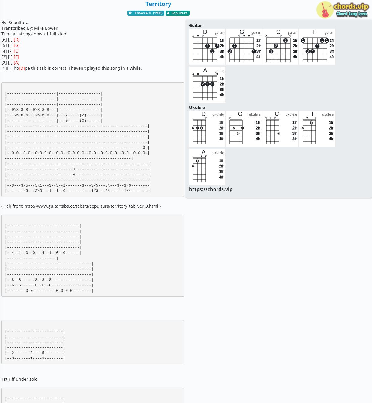 Chord territory tab song lyric sheet guitar ukulele chords vip