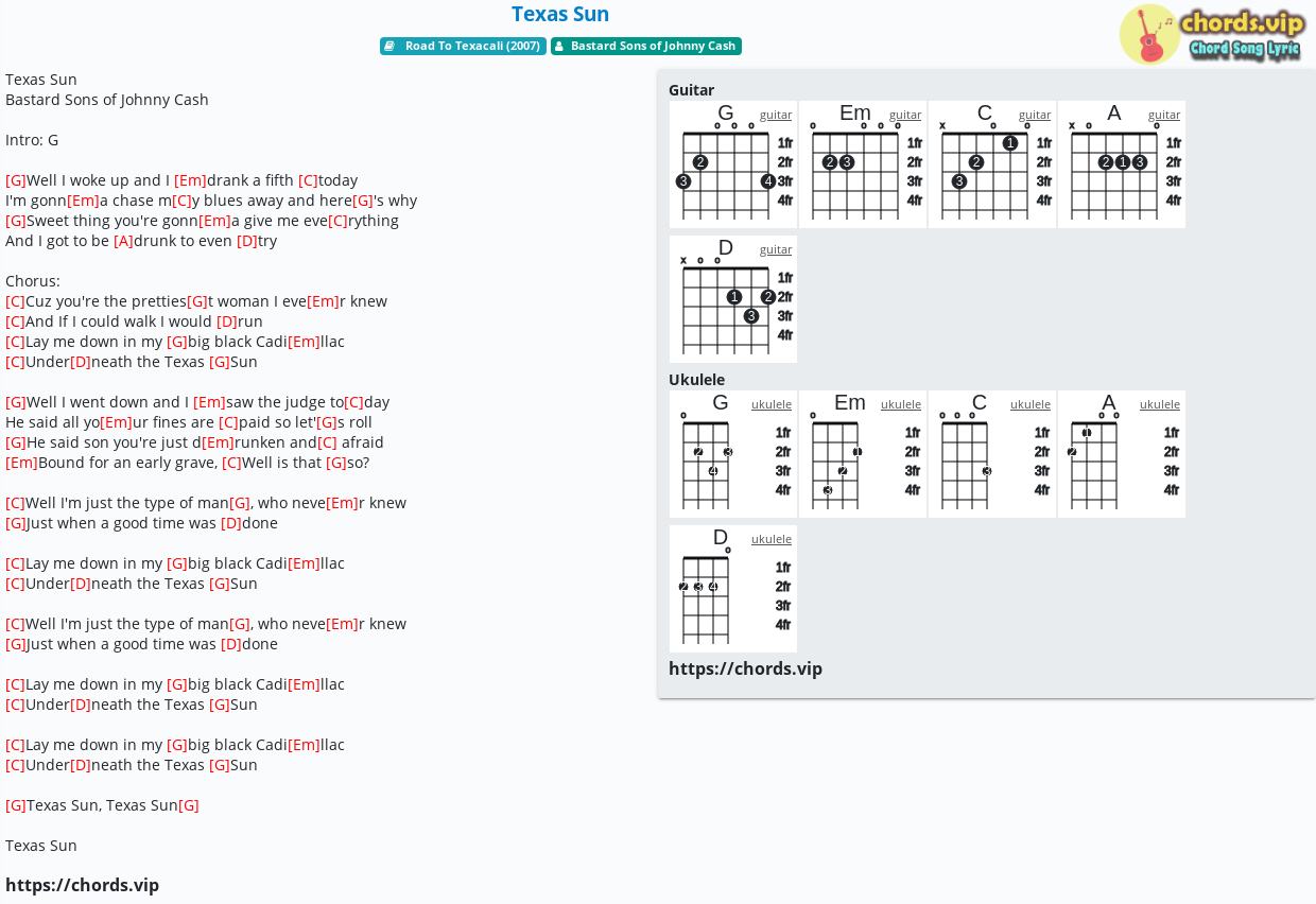 Chord Texas Sun Bastard Sons Of Johnny Cash Tab Song Lyric Sheet Guitar Ukulele Chords Vip