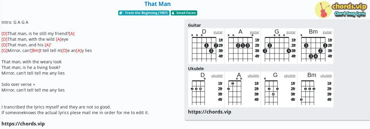 Chord That Man Small Faces Tab Song Lyric Sheet Guitar Ukulele Chords Vip