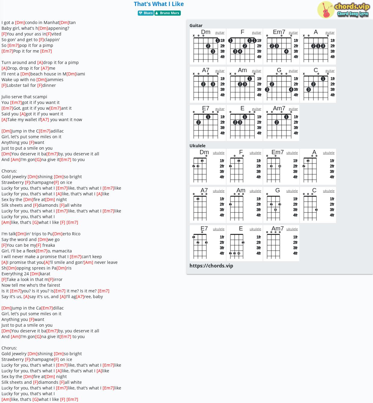 Chord That's What I Like Bruno Mars tab, song lyric, sheet, guitar