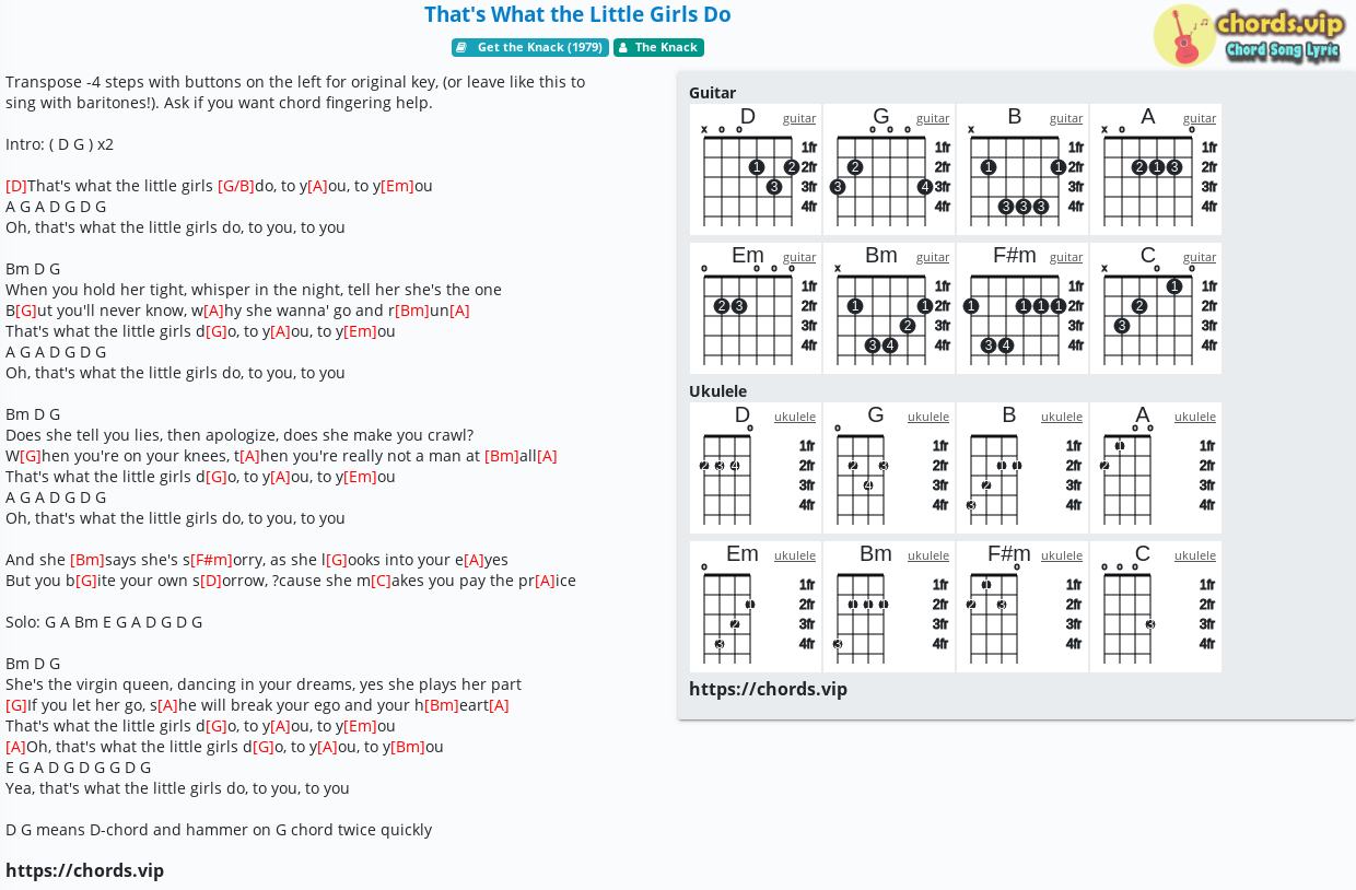 spille klaver forskel Blind Chord: That's What the Little Girls Do - The Knack - tab, song lyric,  sheet, guitar, ukulele | chords.vip