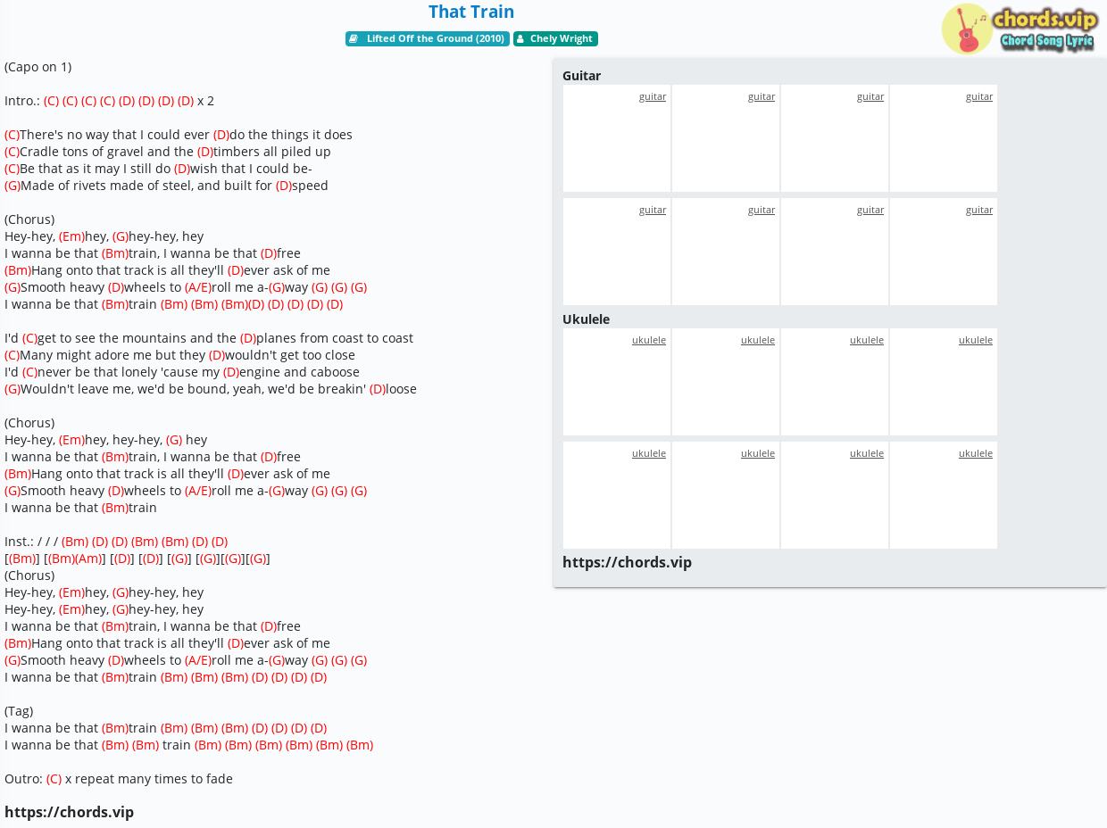 Chord That Train Chely Wright Tab Song Lyric Sheet Guitar Ukulele Chords Vip