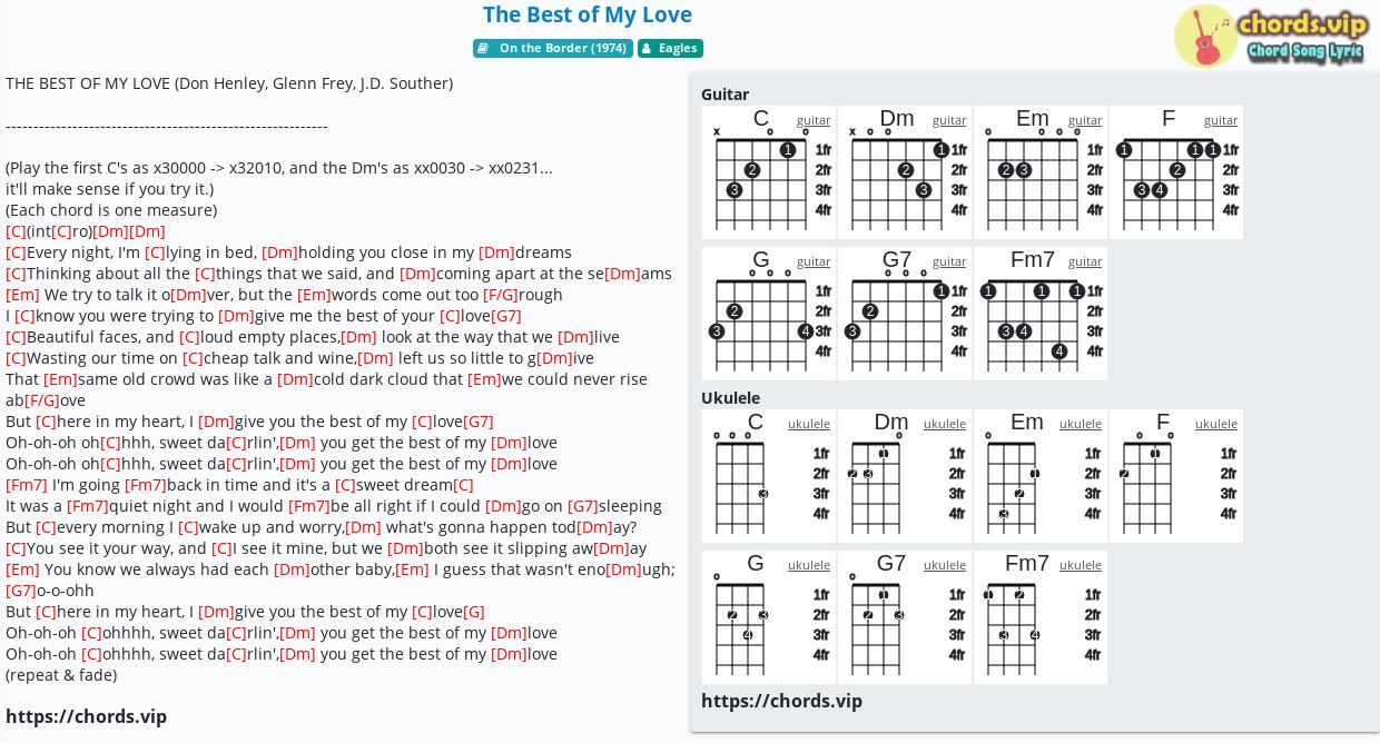 Chord The Best Of My Love Eagles Tab Song Lyric Sheet Guitar Ukulele Chords Vip