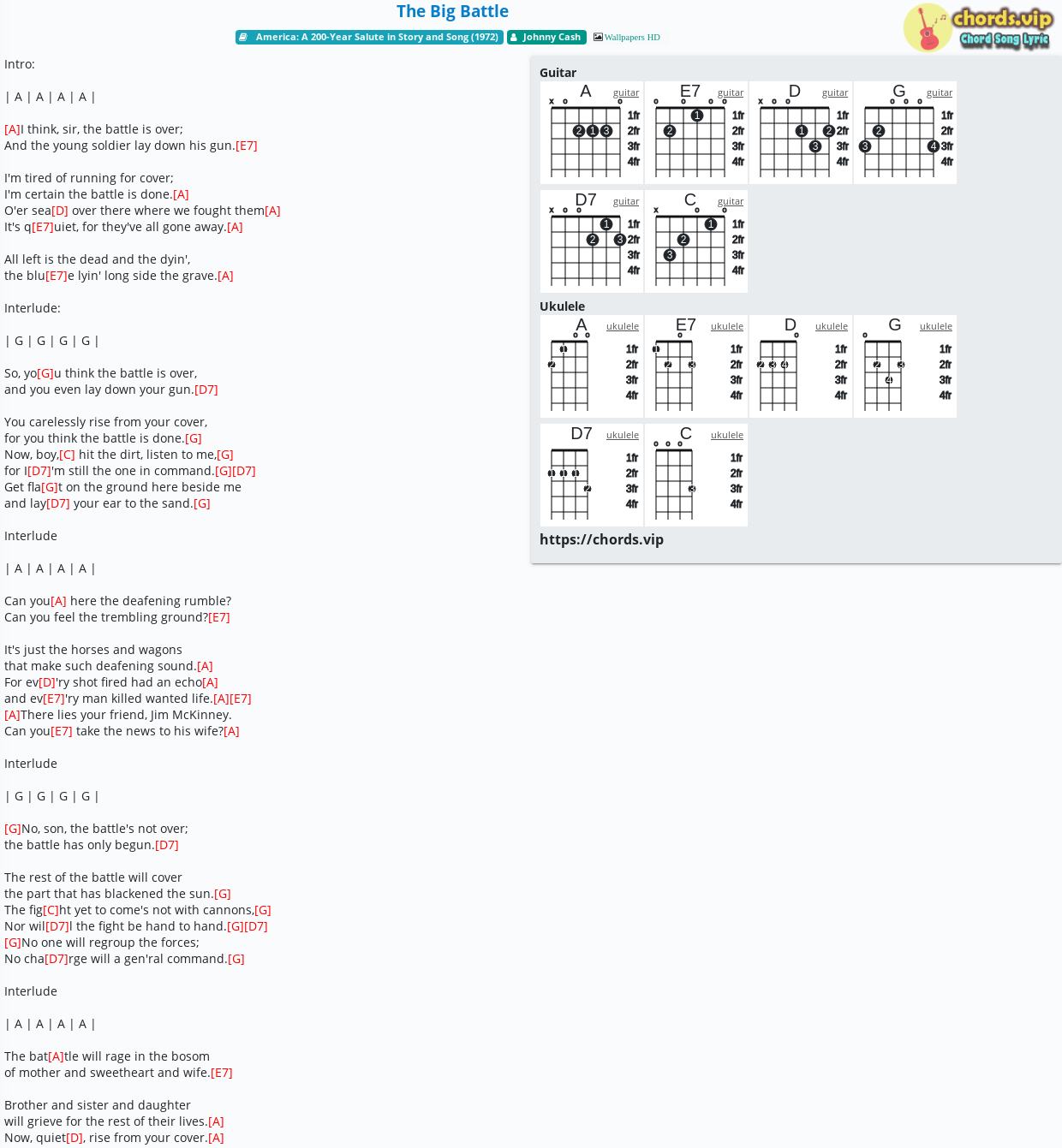 Chord The Big Battle Johnny Cash Tab Song Lyric Sheet Guitar Ukulele Chords Vip