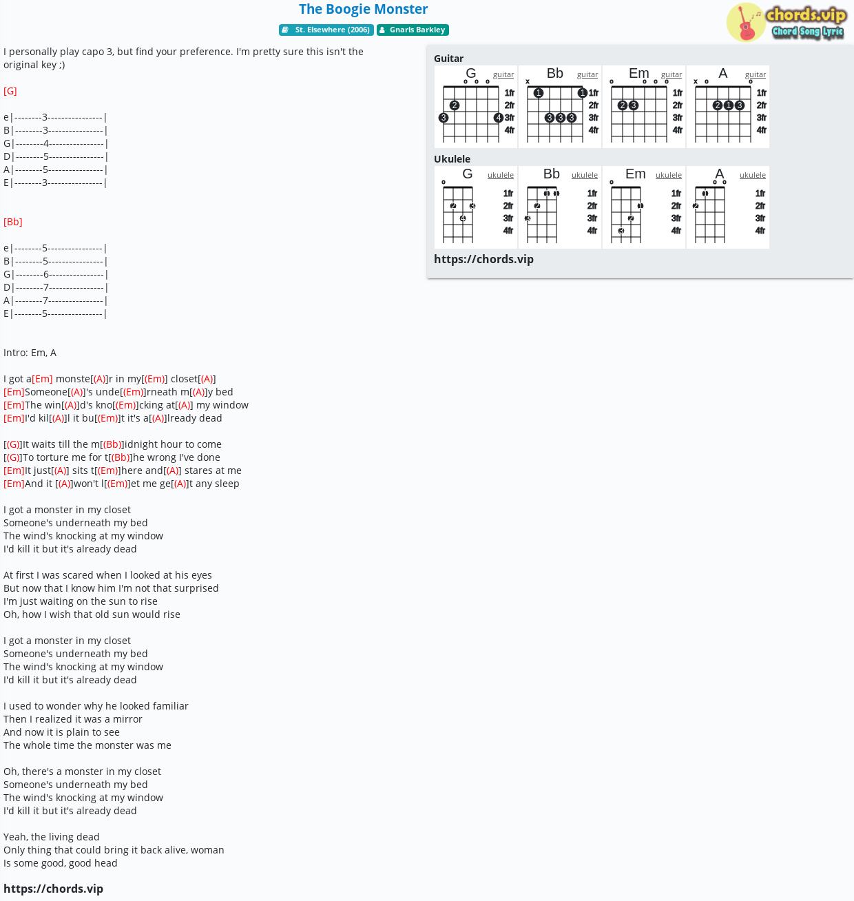 Chord The Boogie Monster tab, song lyric, sheet, guitar, ukulele chords.vip