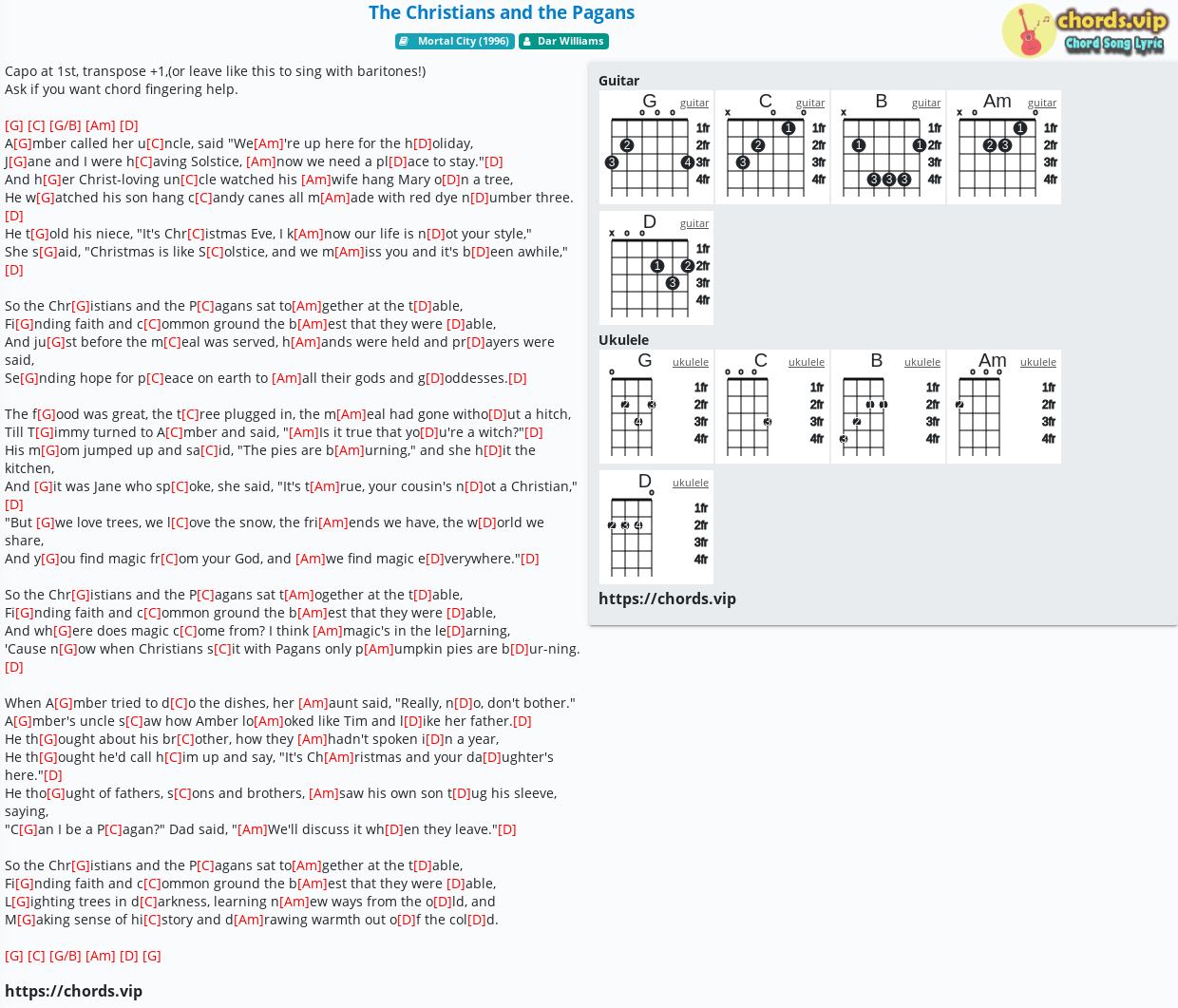 Chord The Christians And The Pagans Dar Williams Tab Song Lyric Sheet Guitar Ukulele Chords Vip