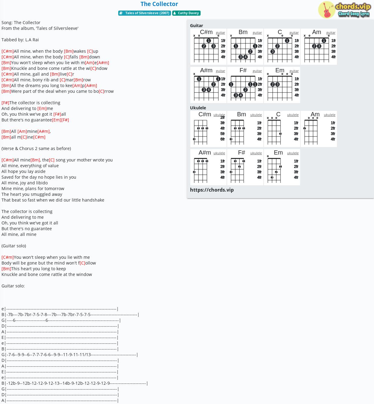 Chord The Collector Cathy Davey Tab Song Lyric Sheet Guitar Ukulele Chords Vip