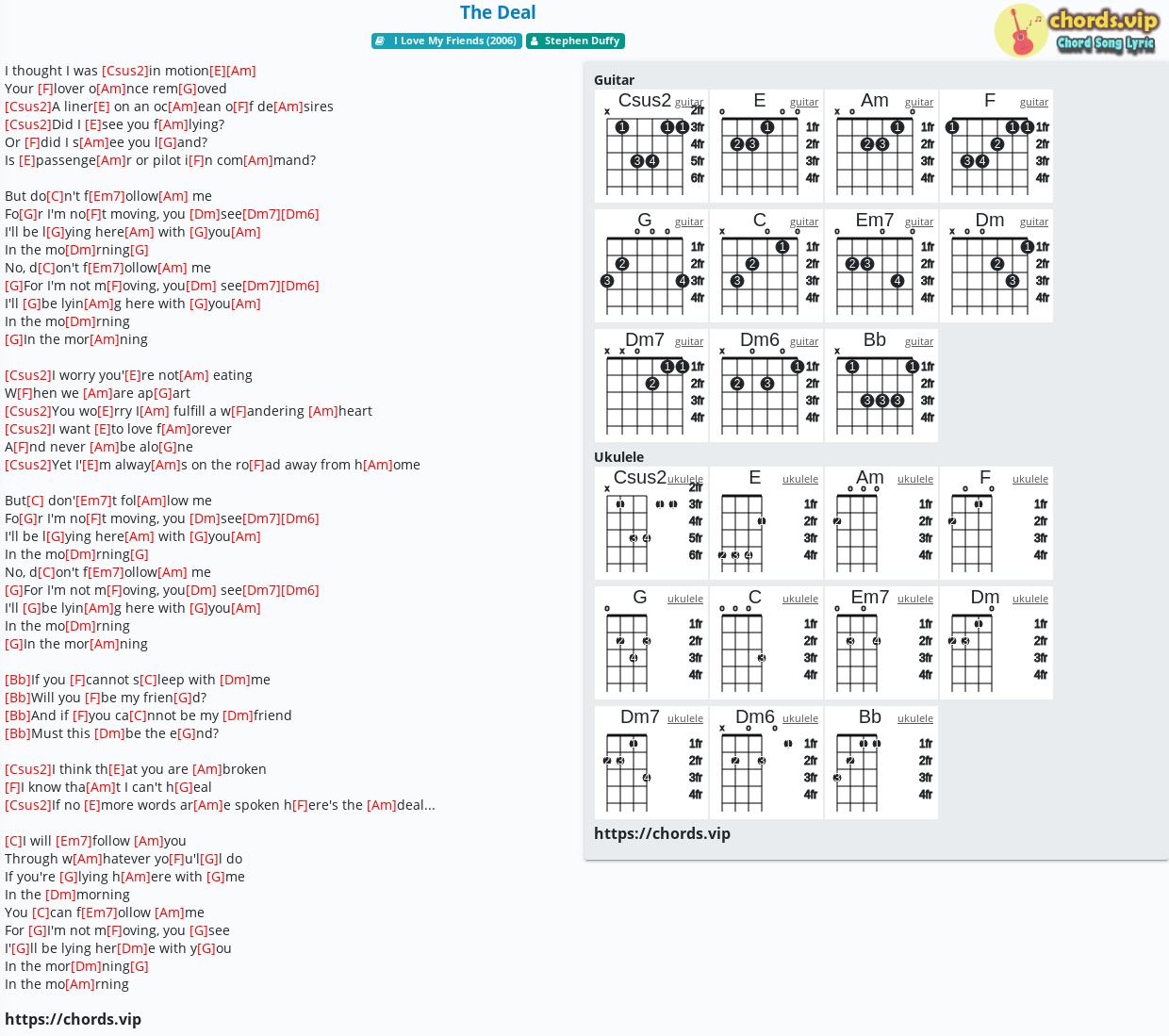 Deal - Stephen Duffy - tab, song lyric, sheet, guitar, ukulele chords.vip