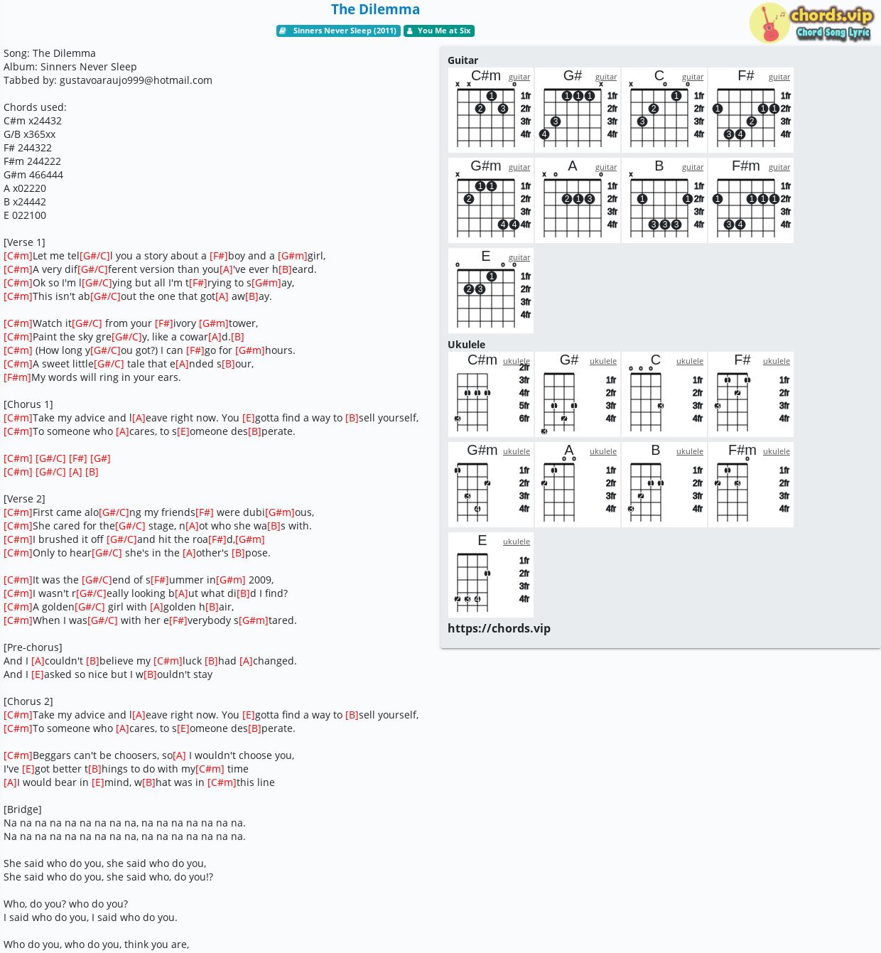 Chord The Dilemma You Me At Six Tab Song Lyric Sheet Guitar Ukulele Chords Vip
