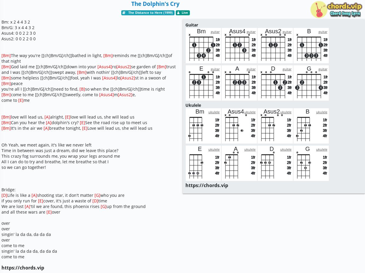 Chord: The Dolphin'S Cry - Live - Tab, Song Lyric, Sheet, Guitar.