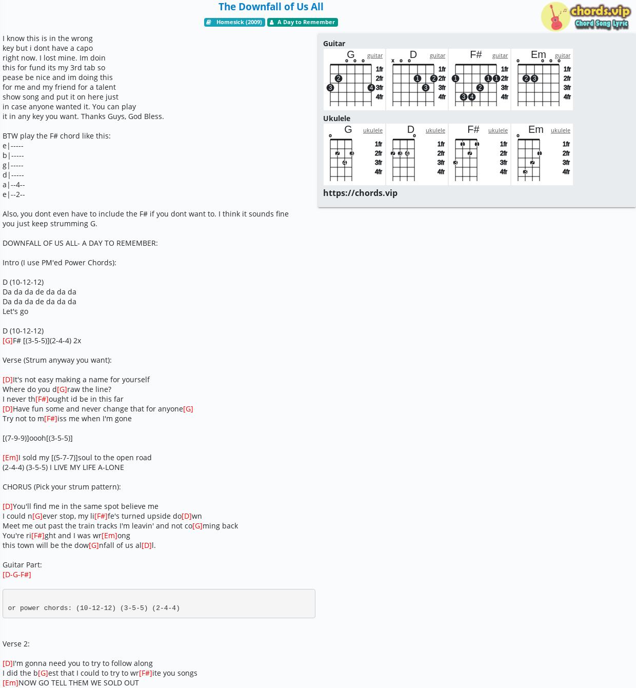 Chord The Downfall Of Us All A Day To Remember Tab Song Lyric Sheet Guitar Ukulele Chords Vip