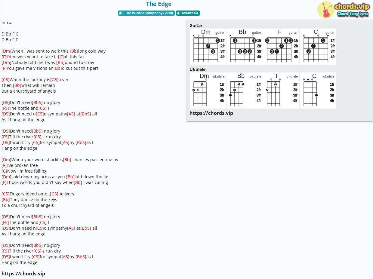 Chord The Edge Avantasia Tab Song Lyric Sheet Guitar Ukulele Chords Vip