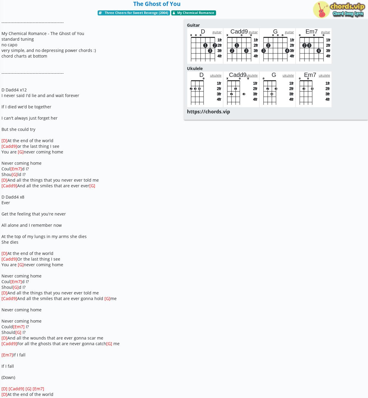 my chemical romance ghost of you tabs