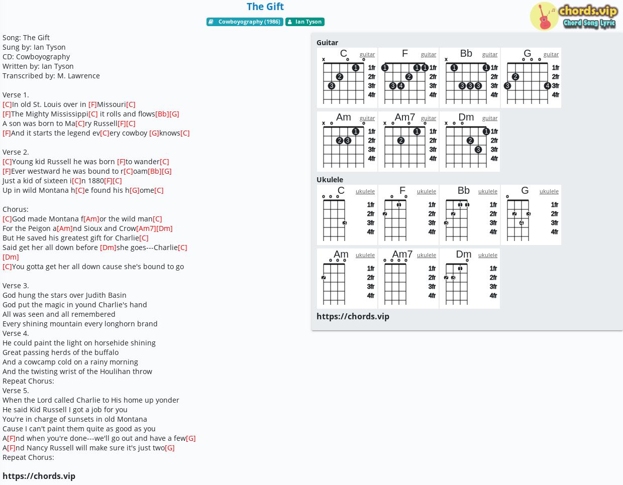 Chord The Gift Ian Tyson Tab Song Lyric Sheet Guitar Ukulele Chords Vip