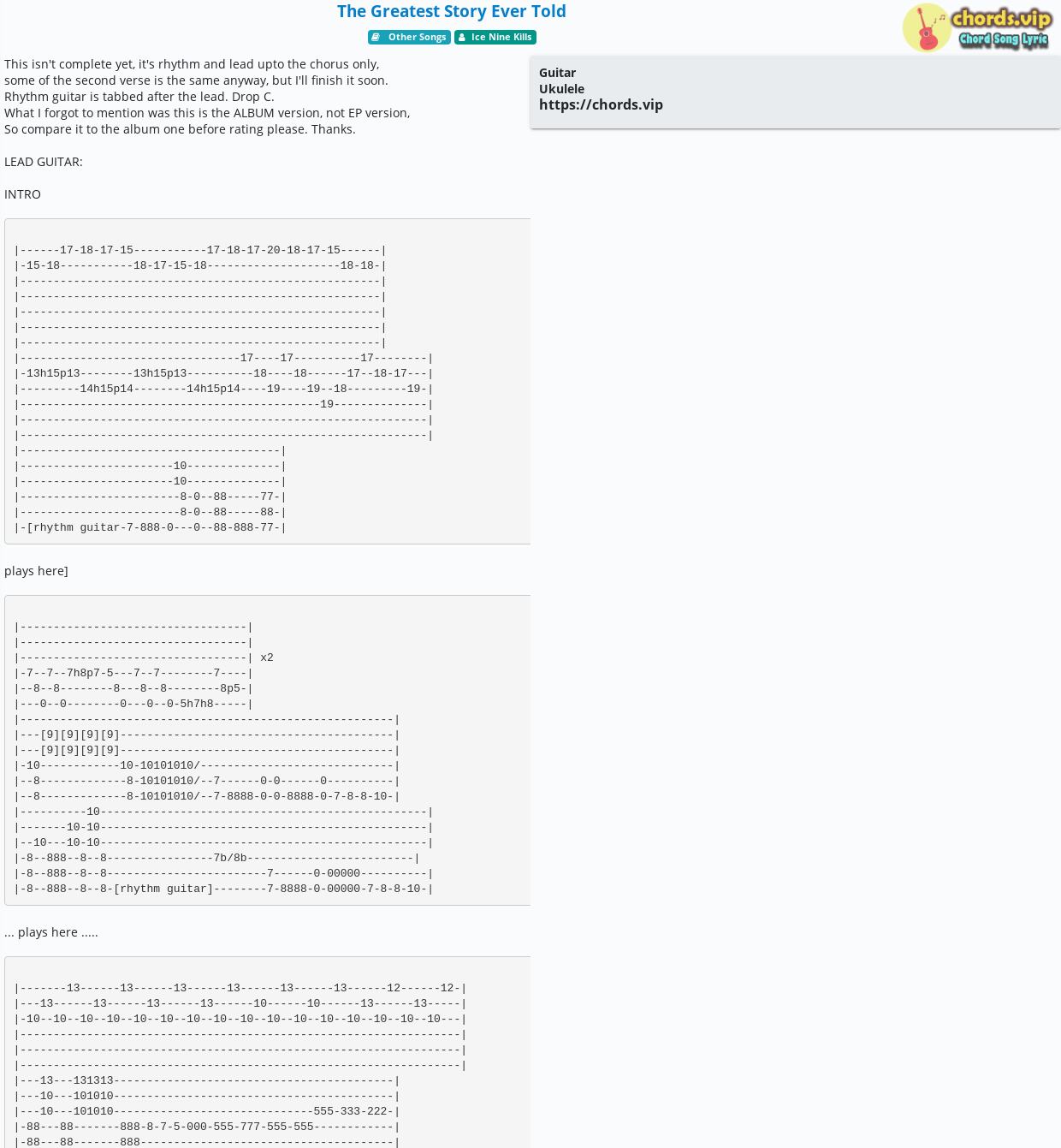 Ice Nine Kills Greatest Story Ever Told Lyrics Chord: The Greatest Story Ever Told - tab, song lyric, sheet, guitar