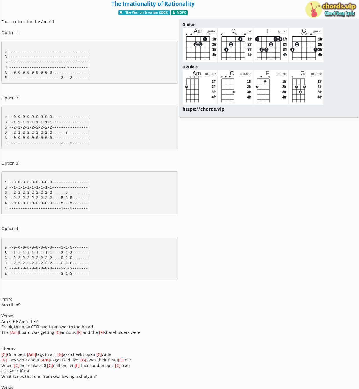 Chord The Irrationality Of Rationality Nofx Tab Song Lyric Sheet Guitar Ukulele Chords Vip