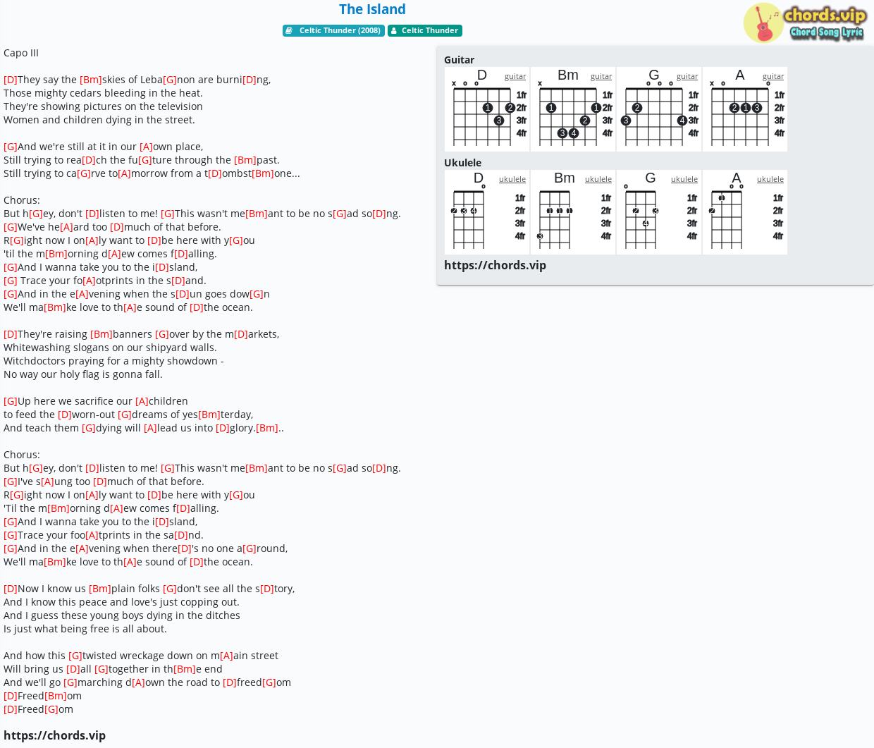 Chord The Island Celtic Thunder Paul Brady Tab Song Lyric Sheet Guitar Ukulele Chords Vip