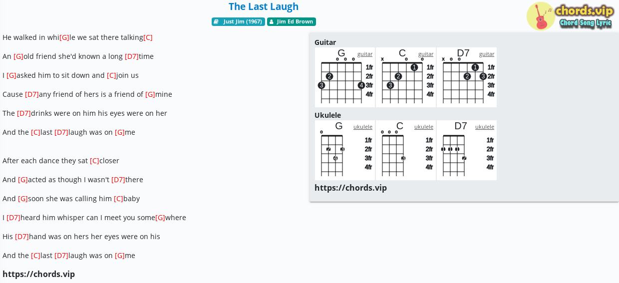 Chord The Last Laugh Jim Ed Brown Tab Song Lyric Sheet Guitar Ukulele Chords Vip