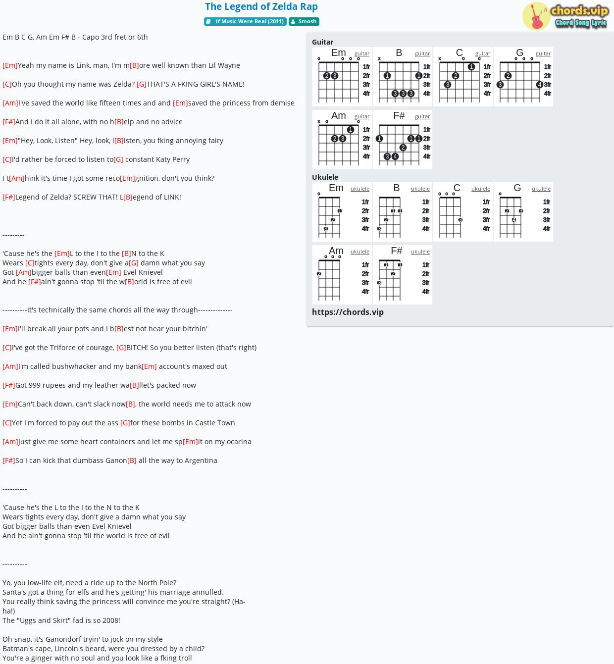 Chord The Legend Of Zelda Rap Smosh Tab Song Lyric Sheet Guitar Ukulele Chords Vip