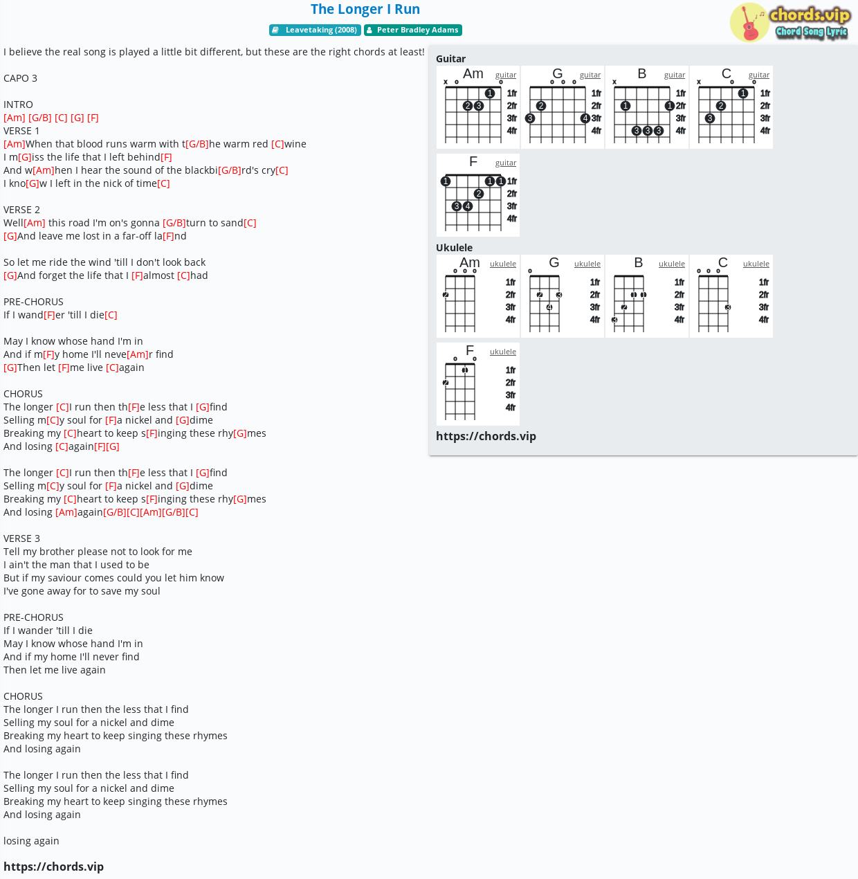 Peter Bradley Adams The Longer I Run Chords Chord: The Longer I Run - tab, song lyric, sheet, guitar, ukulele