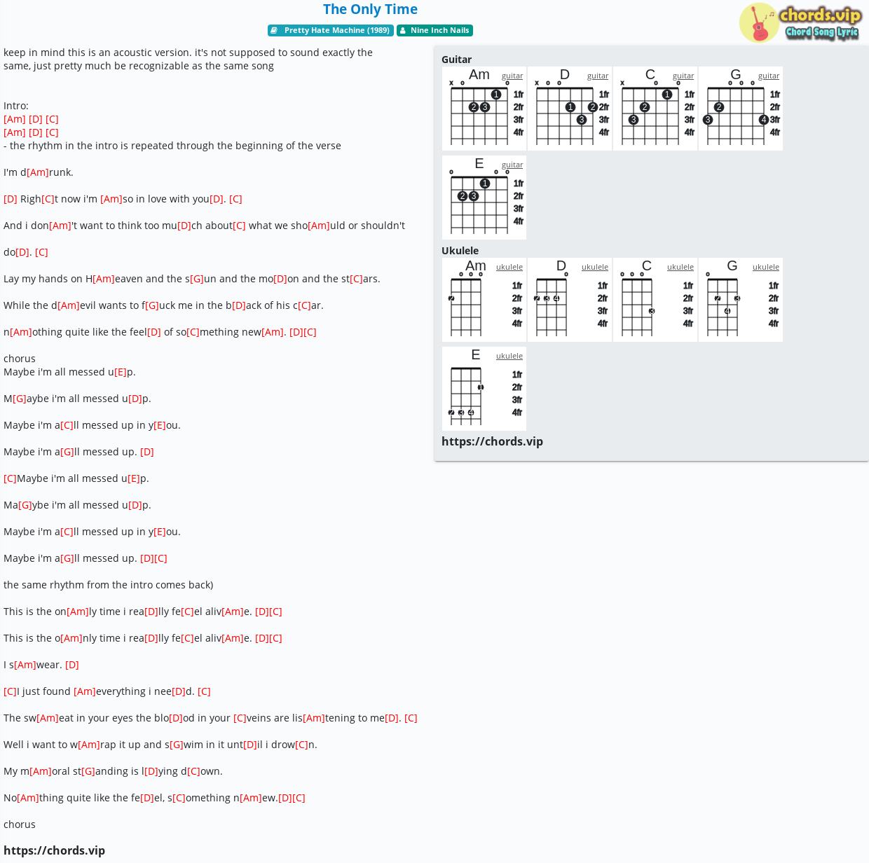 Chord: The Only Time - Nine Inch Nails - tab, song lyric, sheet, guitar, ukulele Chord: The Only Time - Nine Inch Nails - tab, song lyric, sheet, guitar, ukulele