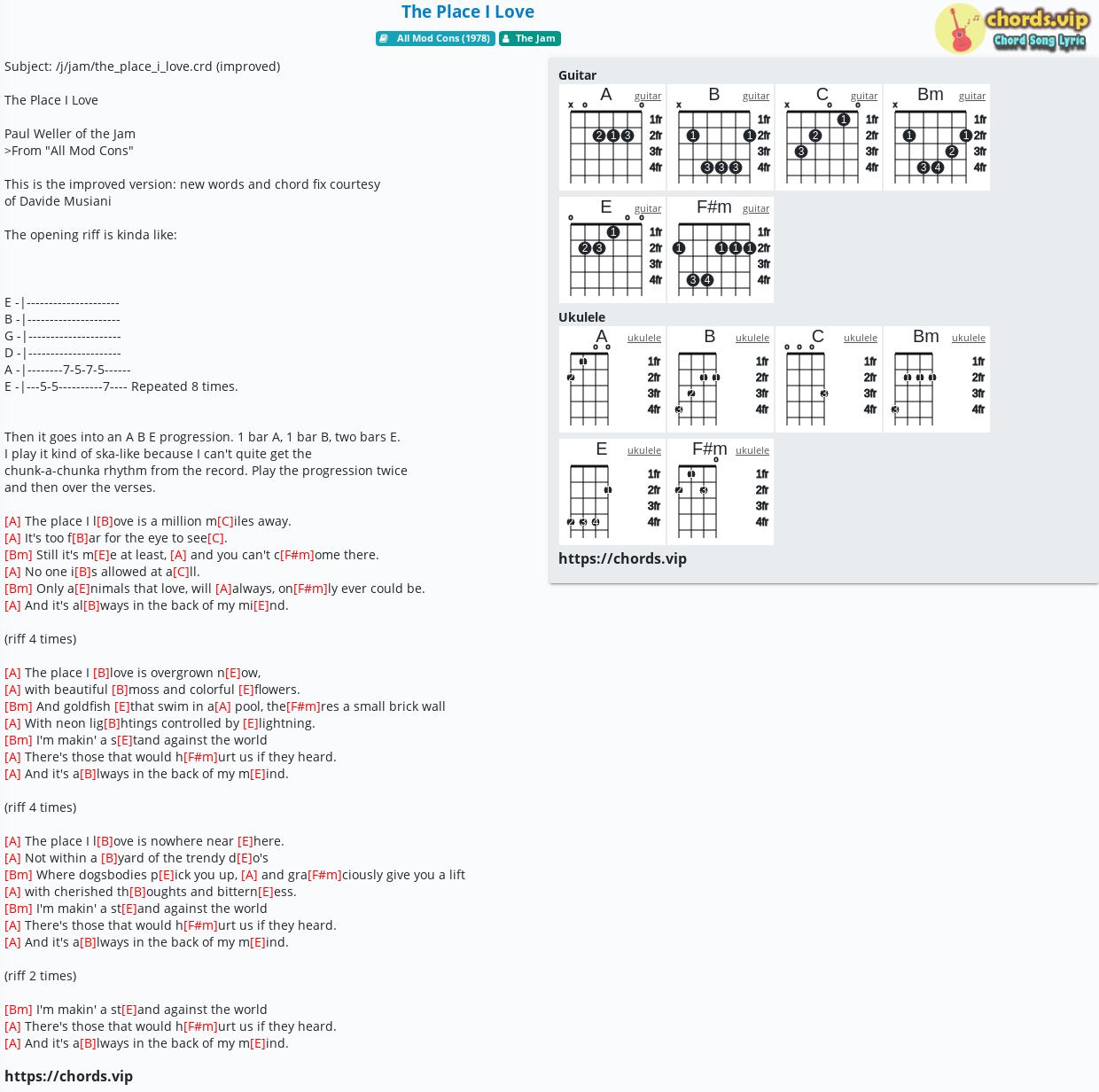 Chord The Place I Love The Jam Tab Song Lyric Sheet Guitar Ukulele Chords Vip