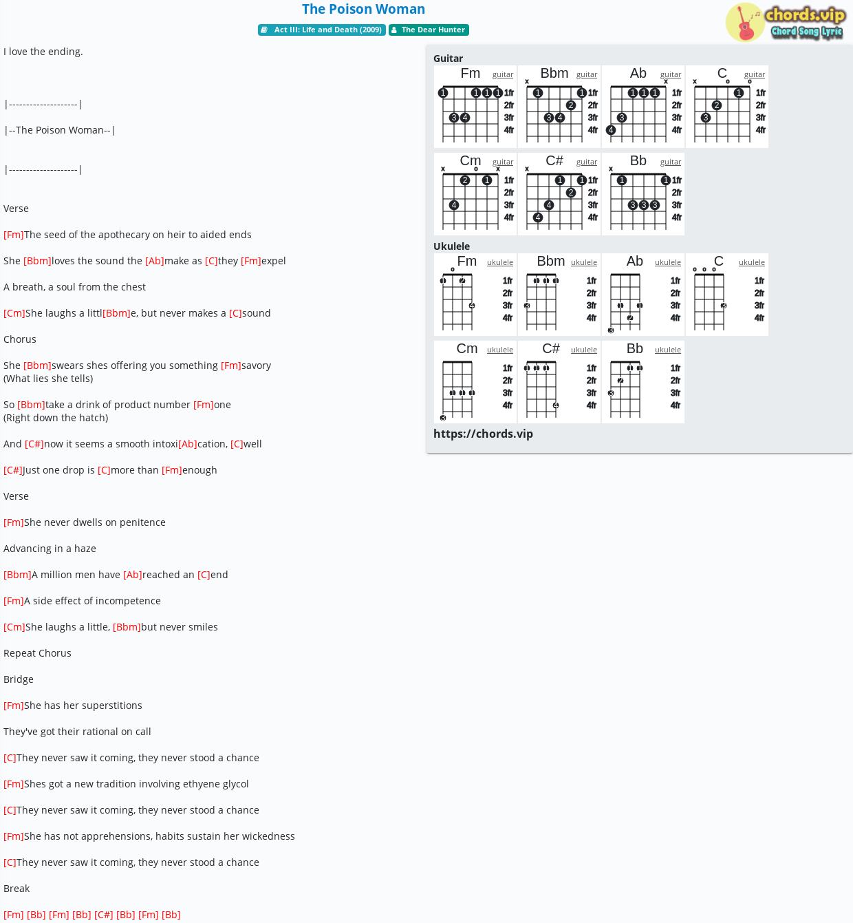 Chord The Poison Woman The Dear Hunter Tab Song Lyric Sheet Guitar Ukulele Chords Vip