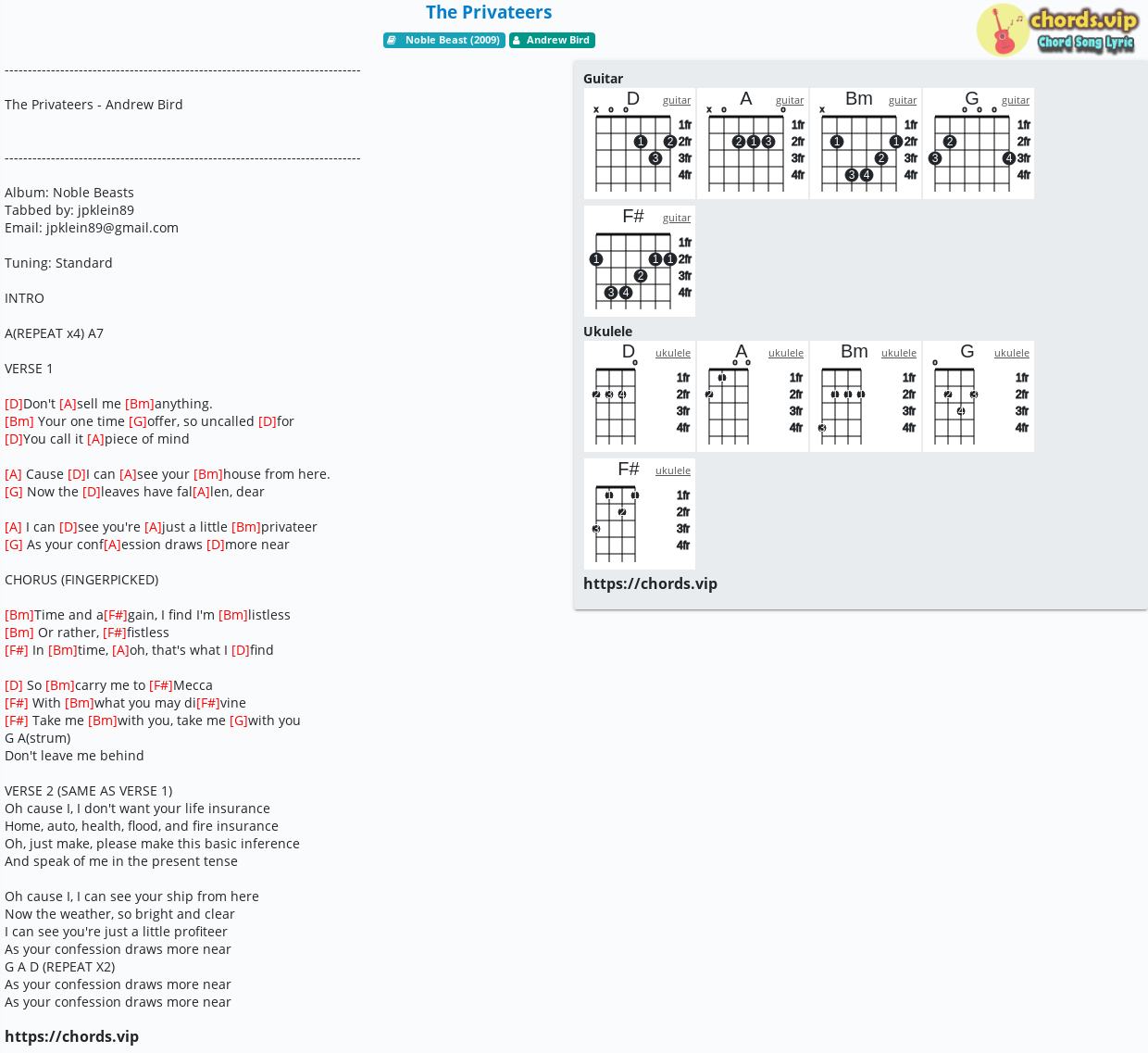 Chord The Privateers Andrew Bird Tab Song Lyric Sheet Guitar Ukulele Chords Vip