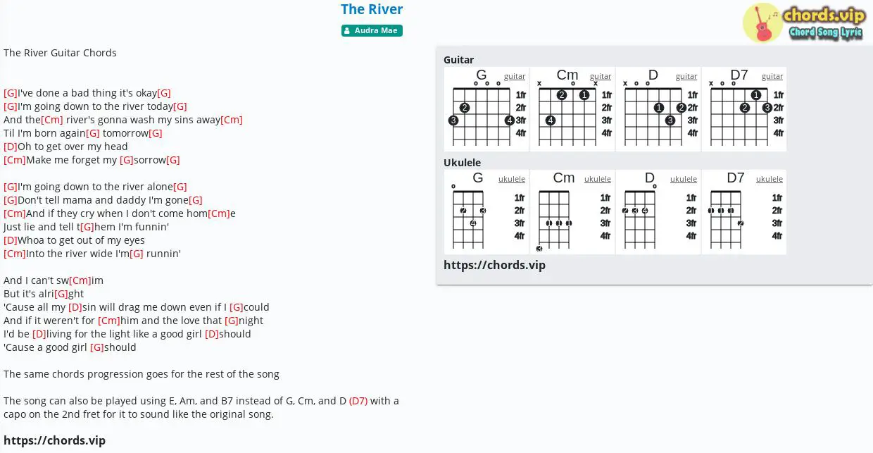 Chord The River Audra Mae Tab Song Lyric Sheet Guitar Ukulele Chords Vip