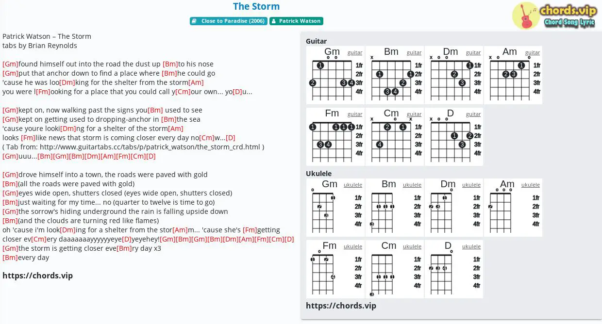 Chord The Storm Patrick Watson Tab Song Lyric Sheet Guitar Ukulele Chords Vip