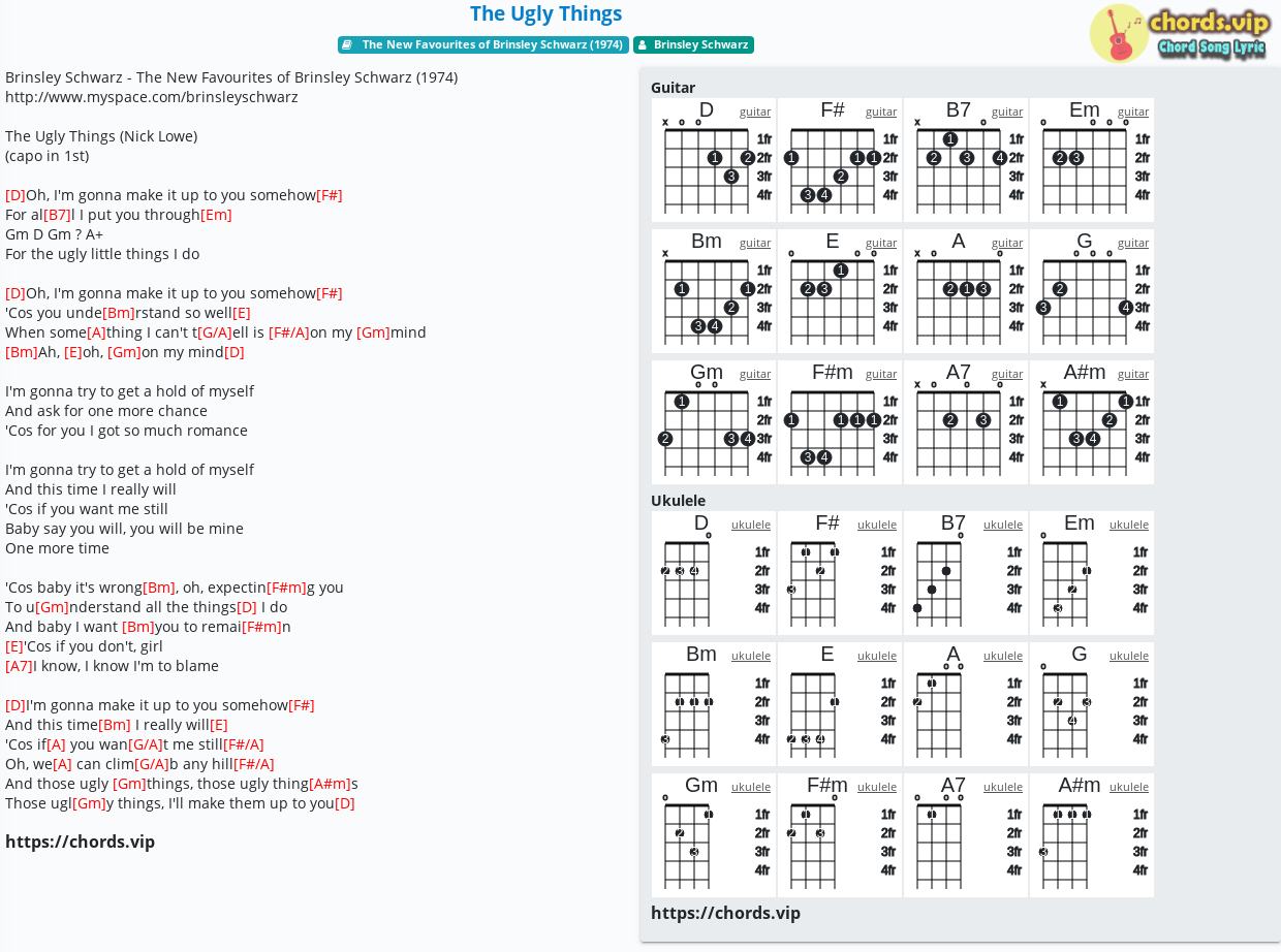 Chord The Ugly Things Brinsley Schwarz Tab Song Lyric Sheet Guitar Ukulele Chords Vip