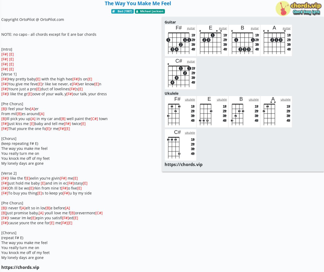 Chord The Way You Make Me Feel Michael Jackson Tab Song Lyric Sheet Guitar Ukulele Chords Vip