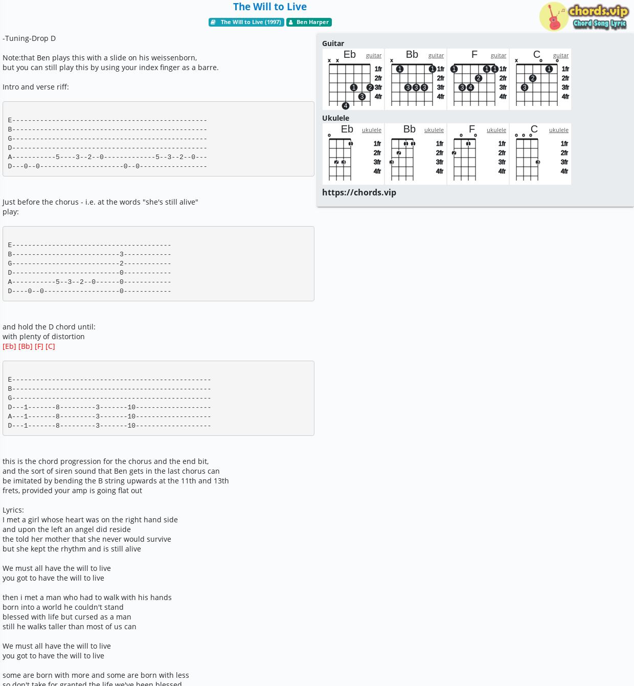 Chord The Will To Live Ben Harper Tab Song Lyric Sheet Guitar Ukulele Chords Vip