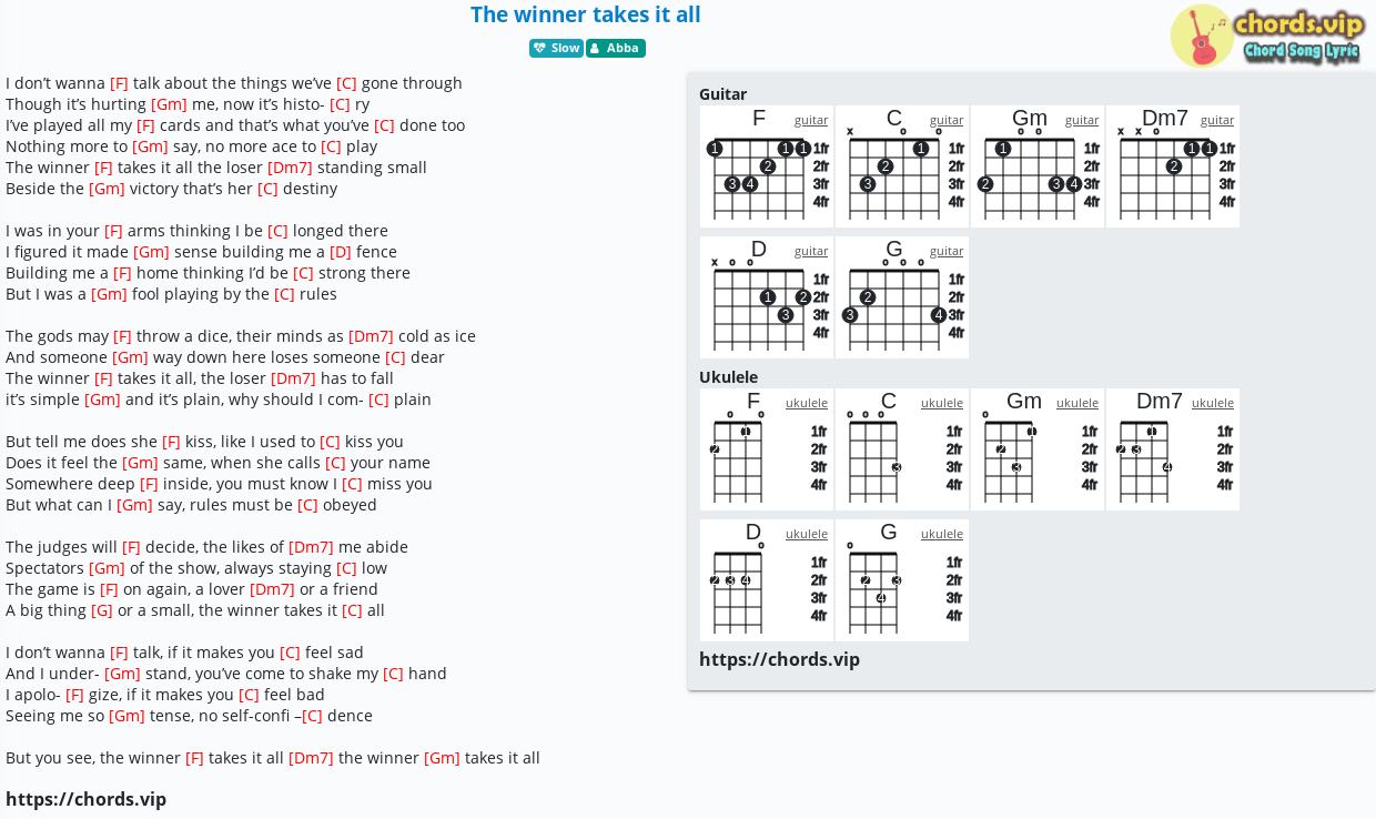 Dårlig skæbne Formindske Mona Lisa Chord: The winner takes it all - Abba - tab, song lyric, sheet, guitar,  ukulele | chords.vip