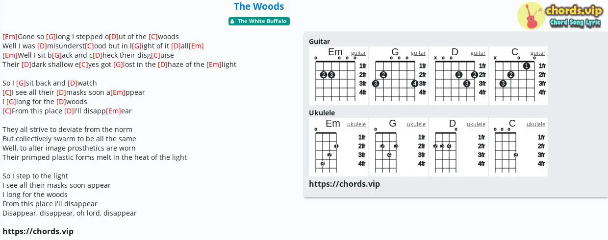 evigt duft konservativ Chord: The Woods - The White Buffalo - tab, song lyric, sheet, guitar,  ukulele | chords.vip